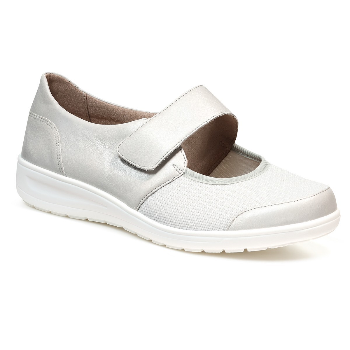 Женские туфли Мэри Джейн Kate (линия Solicare Soft), Solidus, бело-серебристые