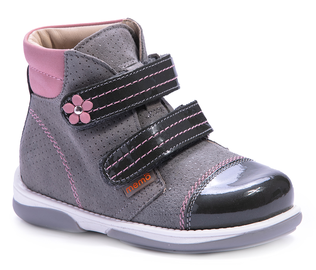 ботинки демисезонные детские memo алвин коричневые Ботинки демисезонные для девочки MEMO АЛЕКС серо-розовые